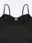 Darlingaga Y2K Retro encaje Patchwork Correa arco negro vestido Mini moda estética arco Club fiesta Sexy vestidos para mujeres trajes