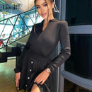 Zweiteiler Pullover Outfits Set Frauen Strickoberteile und Faltenminiröcke Langarm V-Ausschnitt Button Up Streetwear Sexy Rock-Sets