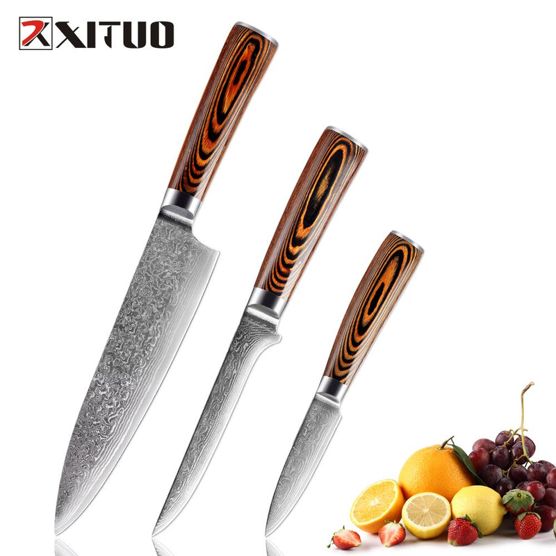 XITUO 1-4pcs kitchen knives set Japanese Damascus steel kitchen knife VG10 chef boning Paring Santoku utility knives wood handle