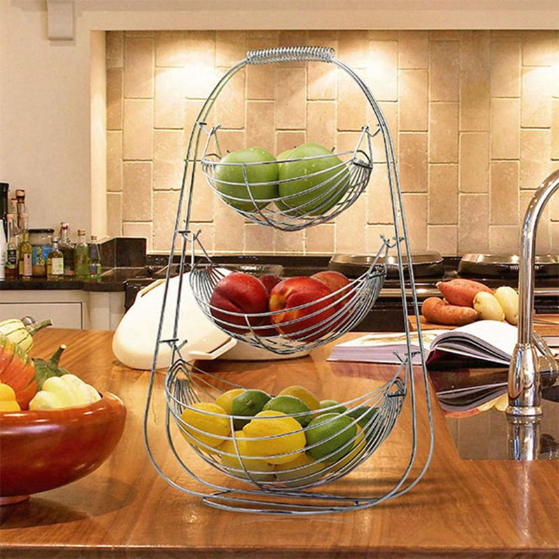 Cesta de frutas de 3 niveles, soporte para cuenco, almacenamiento de verduras de cocina, organizador de acero inoxidable, cestas para el hogar de grado alimenticio para el hogar