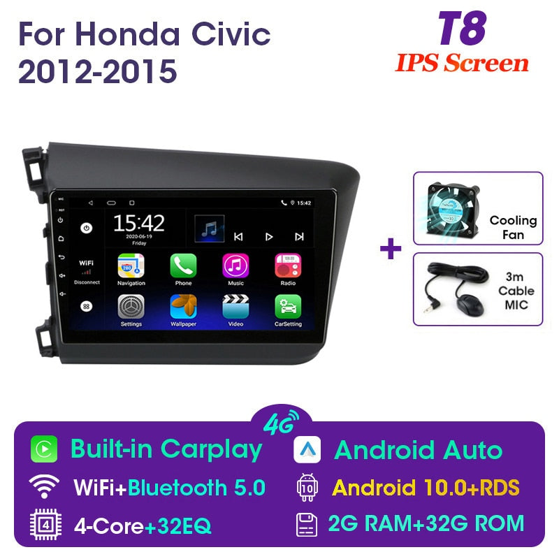 Vtopek 9&quot; 4G Carplay DSP 2din Android 11.0 Car Radio Multimidia Video Player Navigation GPS For HONDA CIVIC 2012-2015 Head Unit