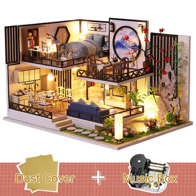 Kit de casa de muñecas CUTEBEE con muebles, luces Led, casa en miniatura Diy para construir una casa de muñecas pequeña, tiempo acogedor para niños, juguete para regalo