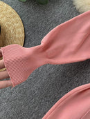 YuooMuoo Herbst Winter Frauen Strickpullover Kleid 2022 Neue Koreanische Lange Fledermausärmel V-ausschnitt Elegantes Kleid Damen Verbandkleid