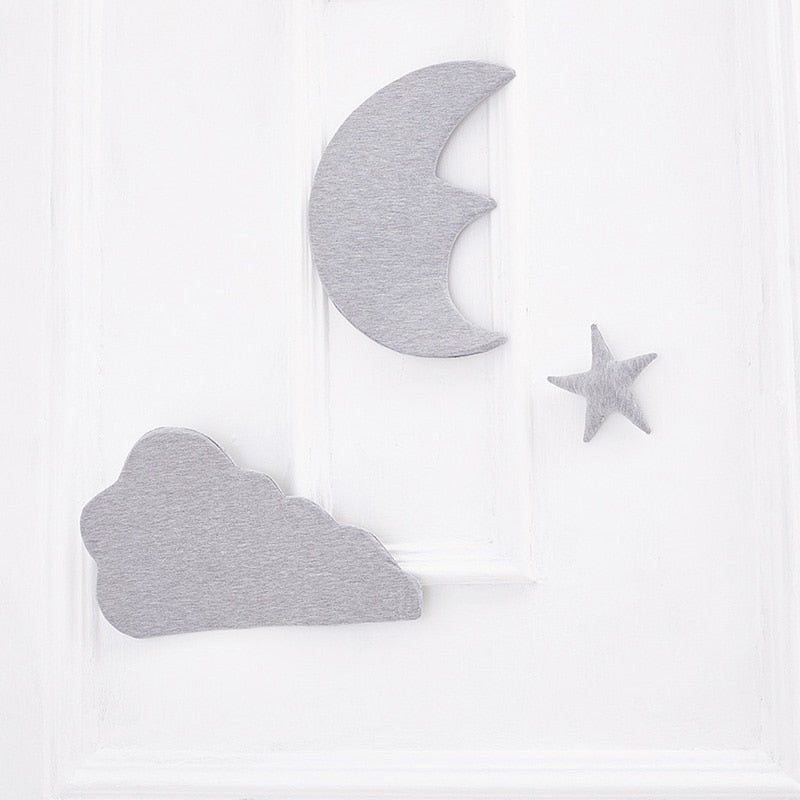 3pcs/set Moon Star Wall Decor INS Nordic Style Cotton Cloud Ornaments Kids Room Decorations Wall Stickers photography props