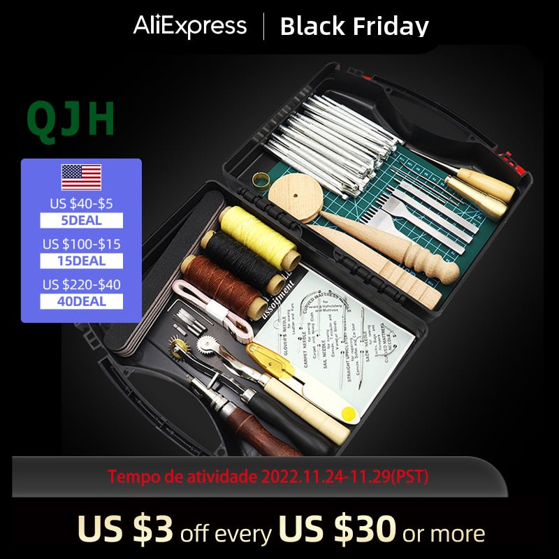 DIY Professional Leather Craft Tools Kit Hand Sewing Stitching Punch Carving Work Saddle Groover Set Accessories DIY Tool box