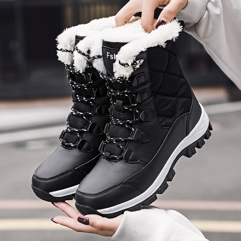 TUINANLE Ankle Boots Women Winter Shoes Keep Warm Non-slip Black Snow Boots Ladies Lace-up Plus Size 41 Boots Chaussures Femme