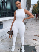 Kliou neuer Overall Damen elastisch hoch lässig Fitness sportlich Strampler ärmellos Reißverschluss Activewear Skinny Sommeroutfit