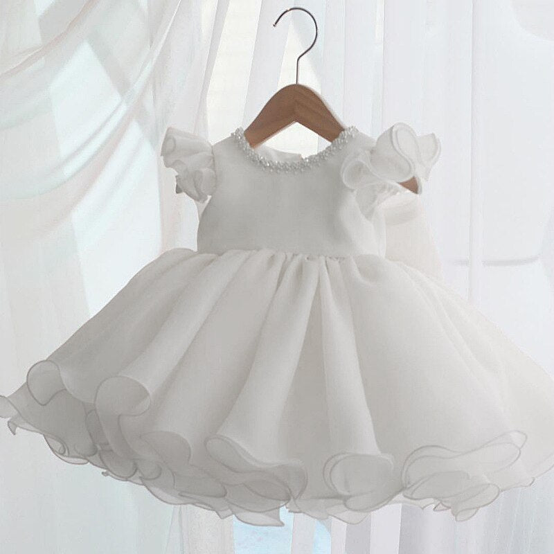 Infant Baby White Baptism Bow Dress For Girls Wedding 1st Birthday Party Dresses Newborn Evening Princess Summer Dress Vestidos