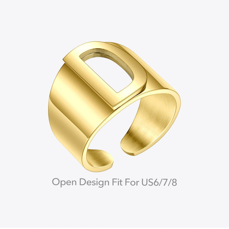 ENFASHION Punk Hohlbuchstabe Ring Goldfarbe Edelstahl Initial Offene Fingerringe Für Frauen Modeschmuck Großhandel R4047