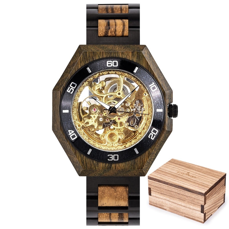 BOBO BIRD Wood Mechanical Watch Men Relogio Masculino Big Mens Watches Top Brand Luxury Timepieces erkek kol saati Dropshipping