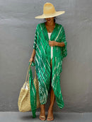 2022 Bikini-Vertuschungen Schwarz Retro Striped Self Belted Damen Sommerkleidung Kimono Kleid Beach Wear Badeanzug Cover Up Q1225