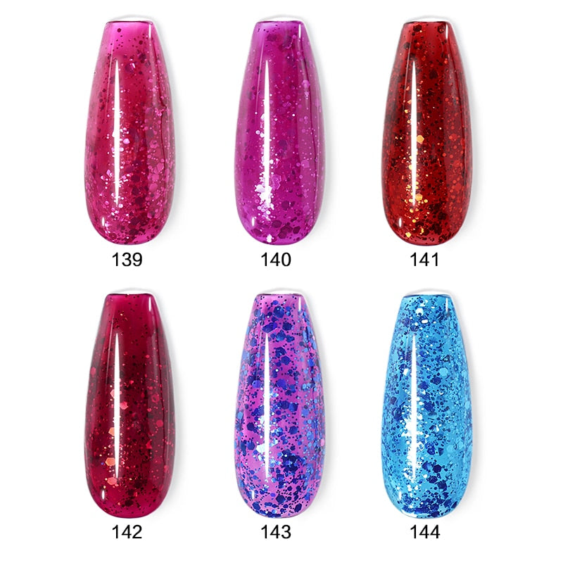 Beautilux Glitzer-Nagellack-Set, 6 Stück/Set, x 10 ml, Meerjungfrau, Platin, Regenbogen-Chamäleon, semi-permanente Nägel, Kunstlack, Lot