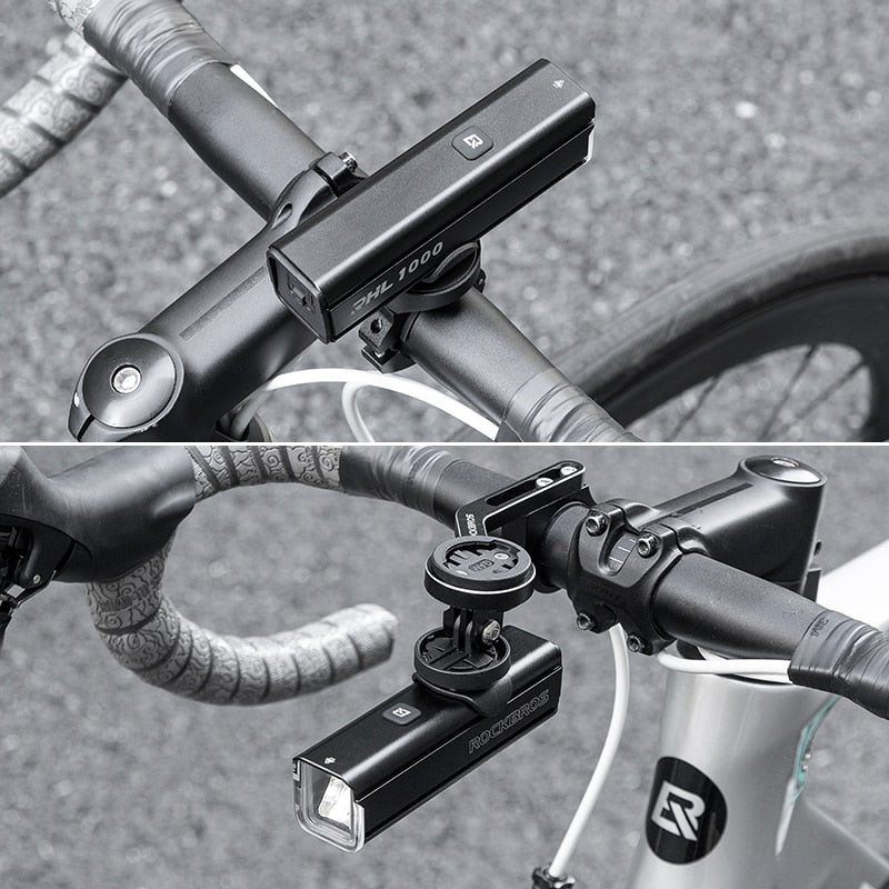 ROCKBROS 400-1000LM Fahrradlicht Fahrradscheinwerfer mit Halterung IPX3 USB wiederaufladbare Fahrradtaschenlampe Combo Out Front Holder