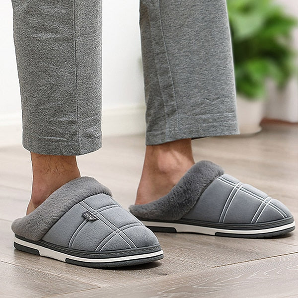 Zapatillas de casa antideslizantes para hombre, pantuflas de invierno de gamuza para interiores, pantuflas para hombre, zapatillas de casa acogedoras de felpa con piel, talla grande 15 16