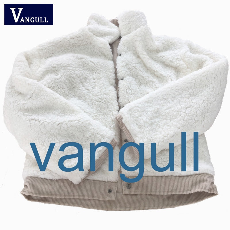 Vangull, abrigo de invierno de pana para mujer, abrigo cálido de terciopelo de algodón grueso para mujer, chaqueta de moda con forro de piel sintética, prendas de vestir de manga larga