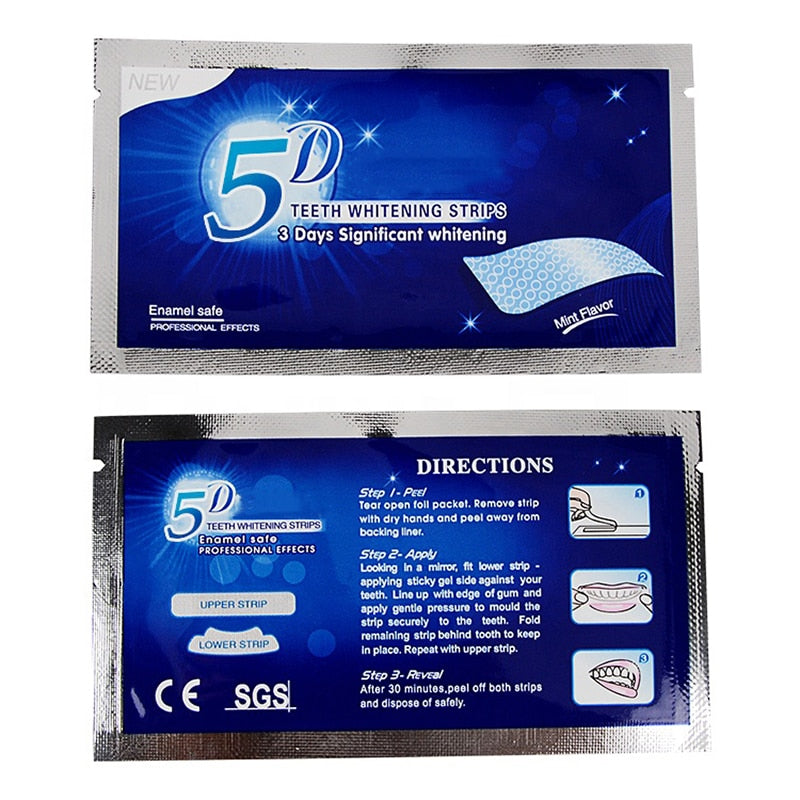 MJ 5D Gel Teeth Whitening Strips Oral Hygiene Care Double Elastic Tooth Bleaching Strips False Teeth Veneers Dental Whiten Tools