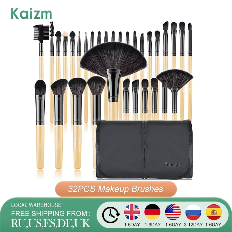 Kaizm Makeup Brushes 32Pcs Foundation Cosmetics Makeup Instruments Eye shadow Eyebrow Powder Highlight Female Makeup Tools Kits