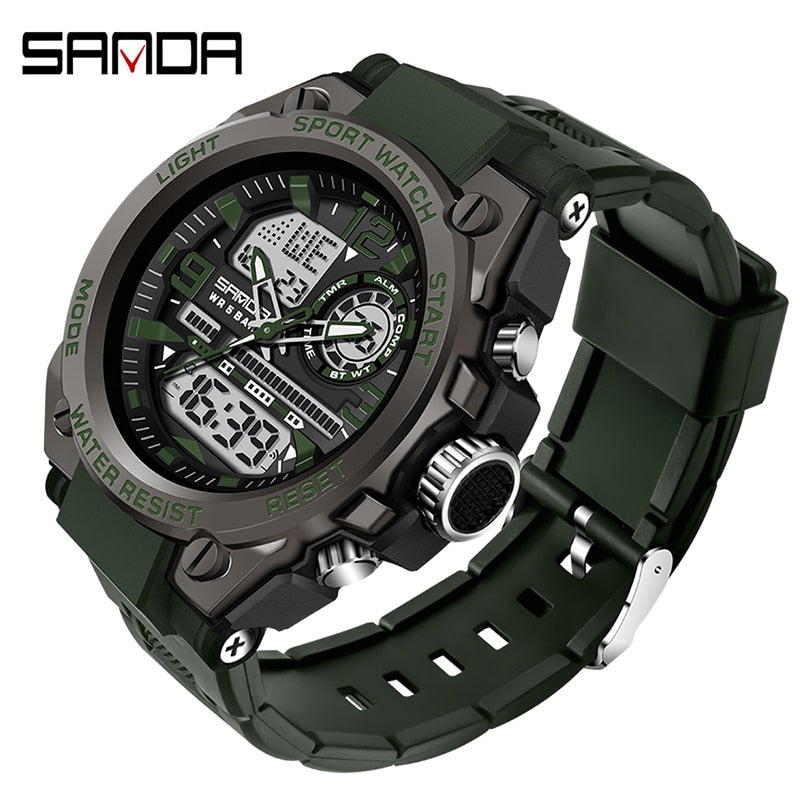 SANDA Marke Herrenuhr Military Outdoor Sports Wasserdichte Uhren Dual Display Quarz LED Digitaluhr Relogio Masculino