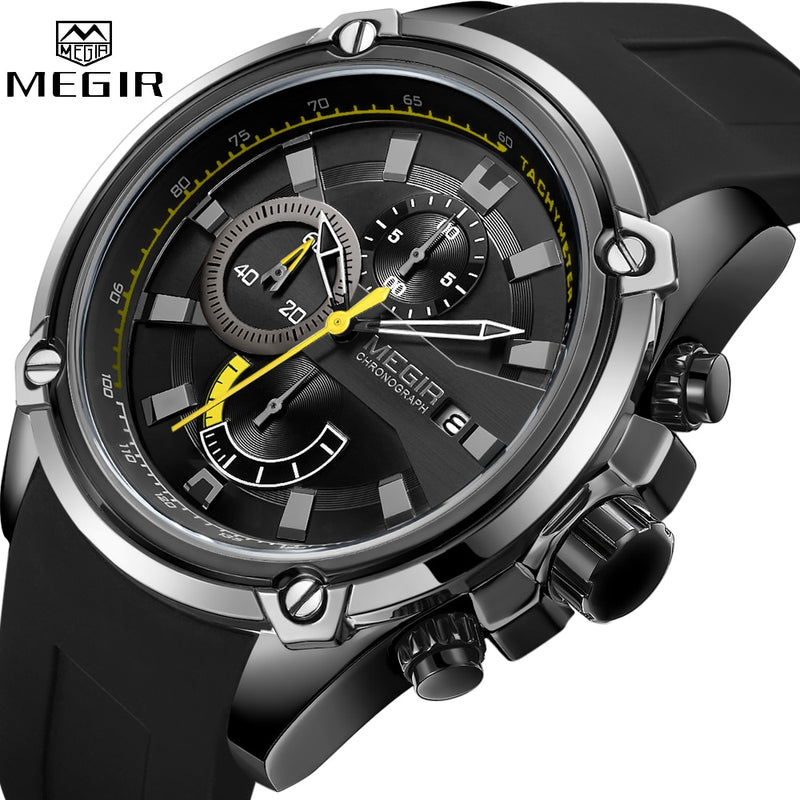 Reloj MEGIR de moda para hombre, cronógrafo de lujo de marca superior, relojes deportivos impermeables para hombre, reloj de pulsera militar con fecha automática de silicona