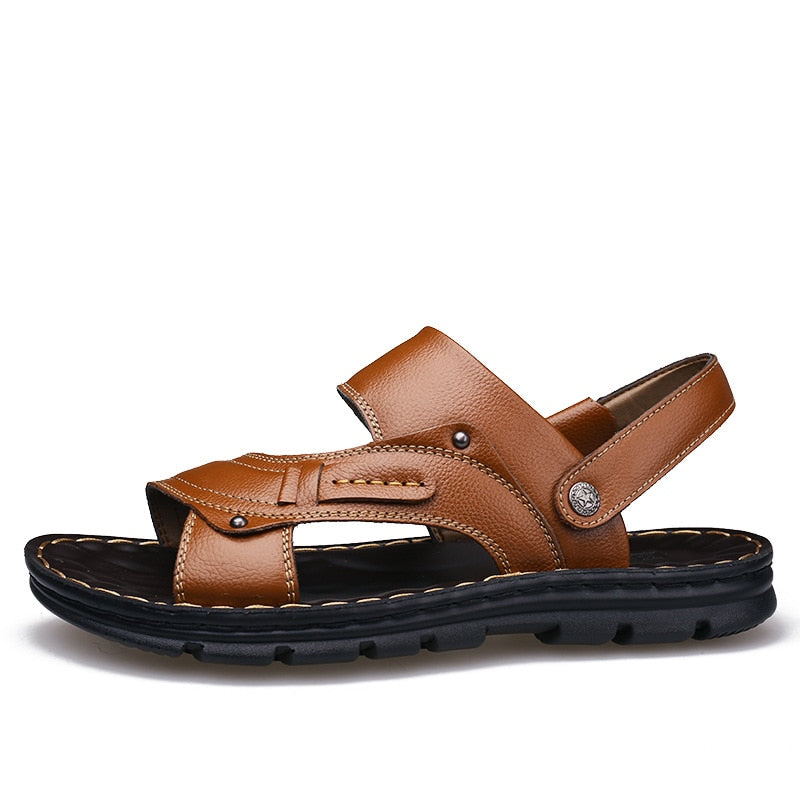 Men&#39;s Summer New Leather Sandals Men&#39;s Casual Beach Shoes Non-slip Slippers Two Sandals Men Sandals Leather  Men Sandal   Shoes