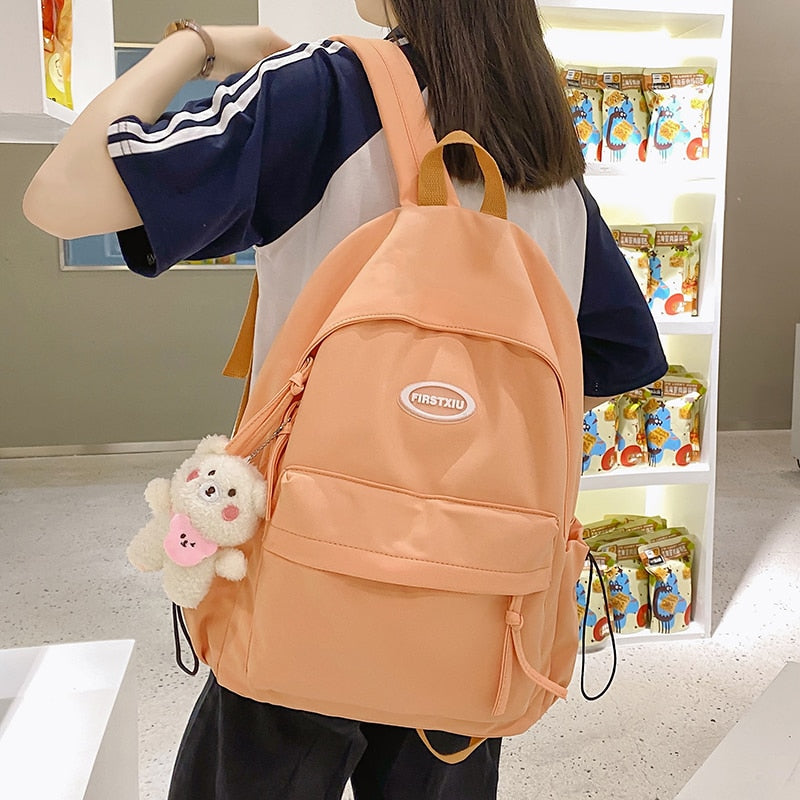 HOCODO Simple Solid Color Female Backpack Trend Waterproof Nylon Women Backpack Casual School Bag For Teenage Girls Shoulder Bag