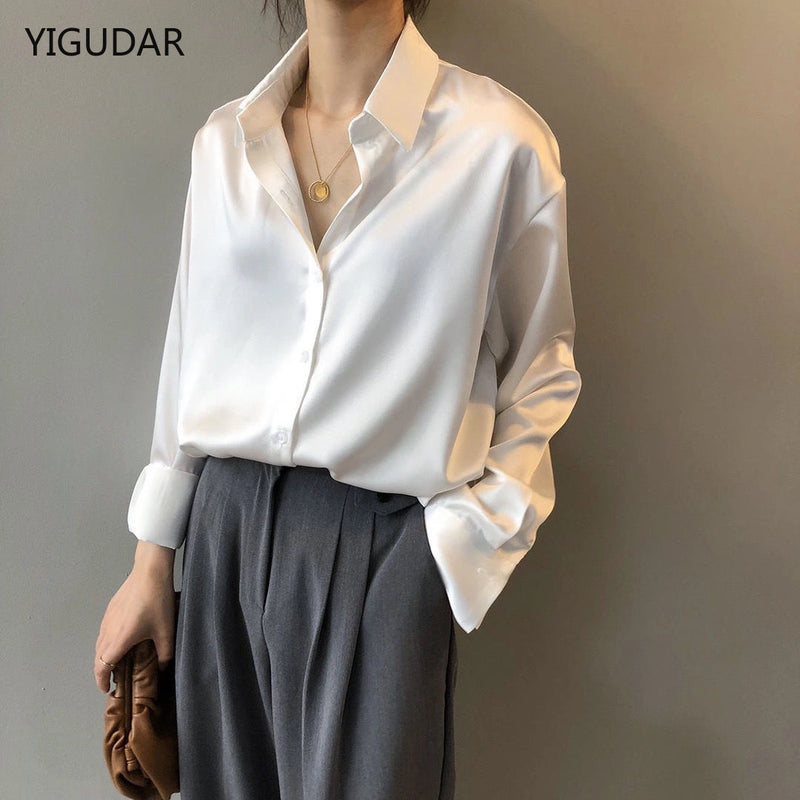 Camisa de seda de otoño, blusa Vintage para mujer, blusa blanca de manga larga para mujer, camisas sueltas para mujer, tops de ropa para mujer, camisas para mujer 2021