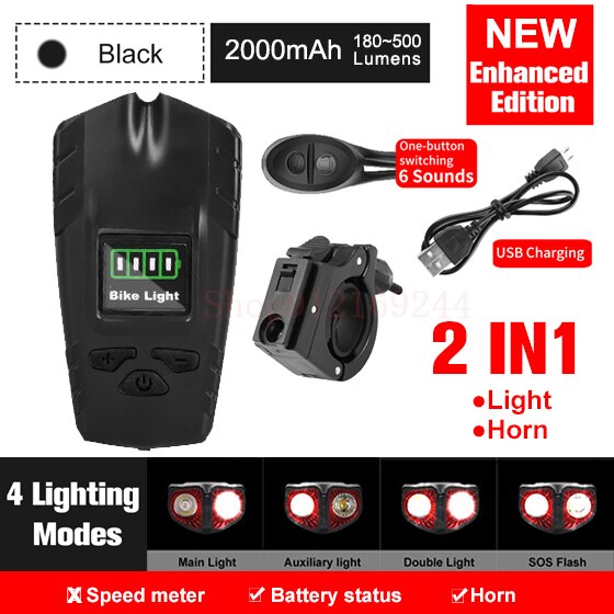 Fahrradlicht USB wiederaufladbare Fahrrad Kilometerzähler Frontlicht Taschenlampe mit Computer LCD Tachometer Radfahren Kopf Laterne Hupe