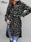 Tunics Women Shirts Celmia  Summer Vintage Leopard Print 2022 Long Blouses Elegant Long Sleeves Office Tops Casual Loose Blusas