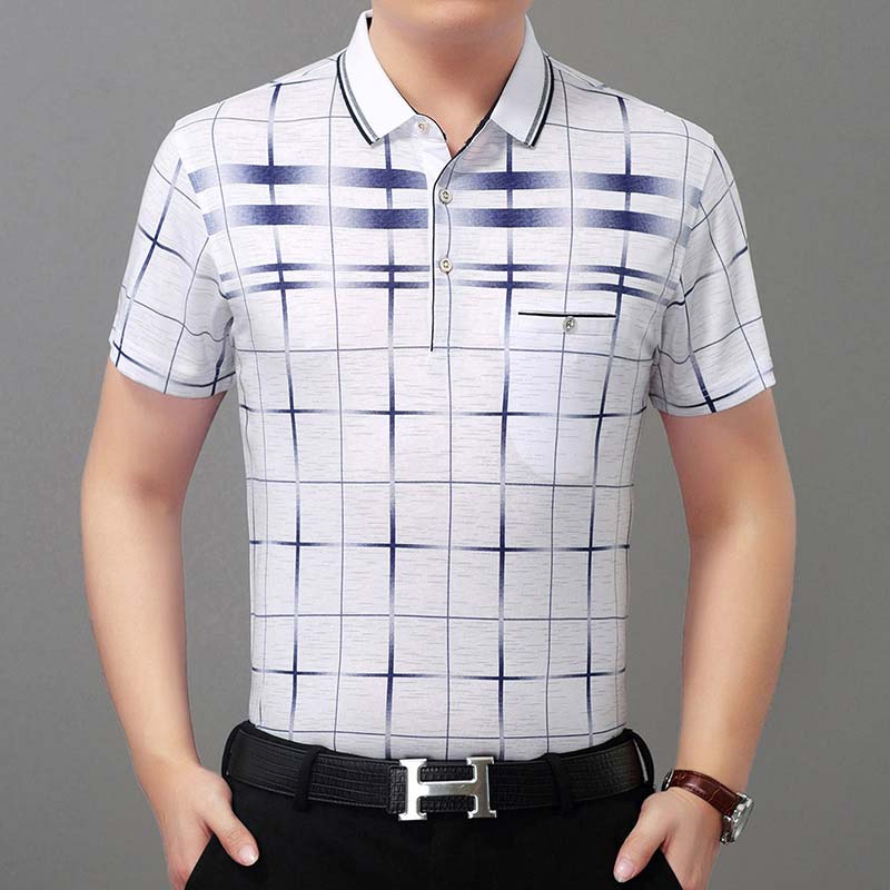 New Summer Polo Shirt Men Short Sleeve Polos Shirts Plaid Slim Fit Mens Pol Clothes Dress Bodybuilding Streetwear Poloshirt 1780