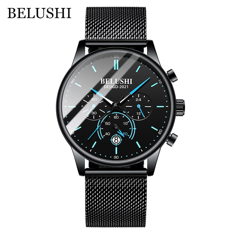 BELUSHI 2022 New Fashion Mens Watches Top Luxury Brand Sport Quartz Luminous Waterproof Chronograph Wristwatch Mens Watches