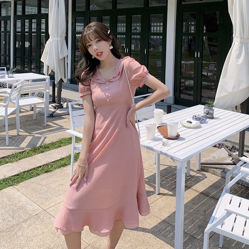 Neue Mode Kurzarm Einfache Chiffon Kleid für Frauen Elegant Sommer Abendgesellschaft Kleid Strandurlaub Langes Kleid Robe 22170