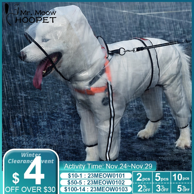 Hoopet Large Dog Raincoat Dog Clothes Transparent Raincoat Light Waterproof Coat Small Dog Raincoat