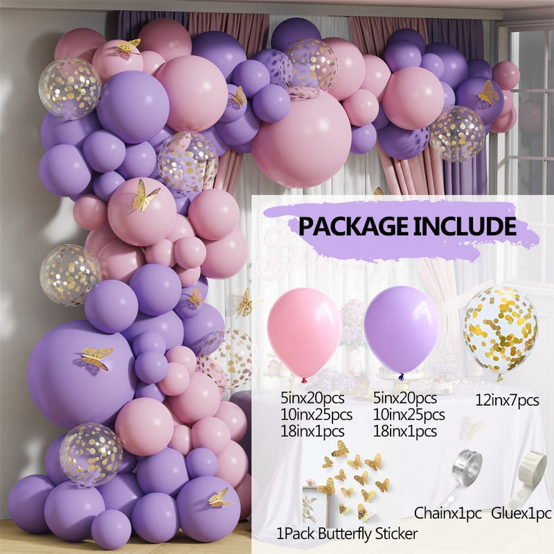 Kit de arco de guirnalda de globos rosa caliente, pegatinas de mariposa, globos de látex de oro rosa cromado para cumpleaños, boda, decoración de fiesta de bienvenida de bebé