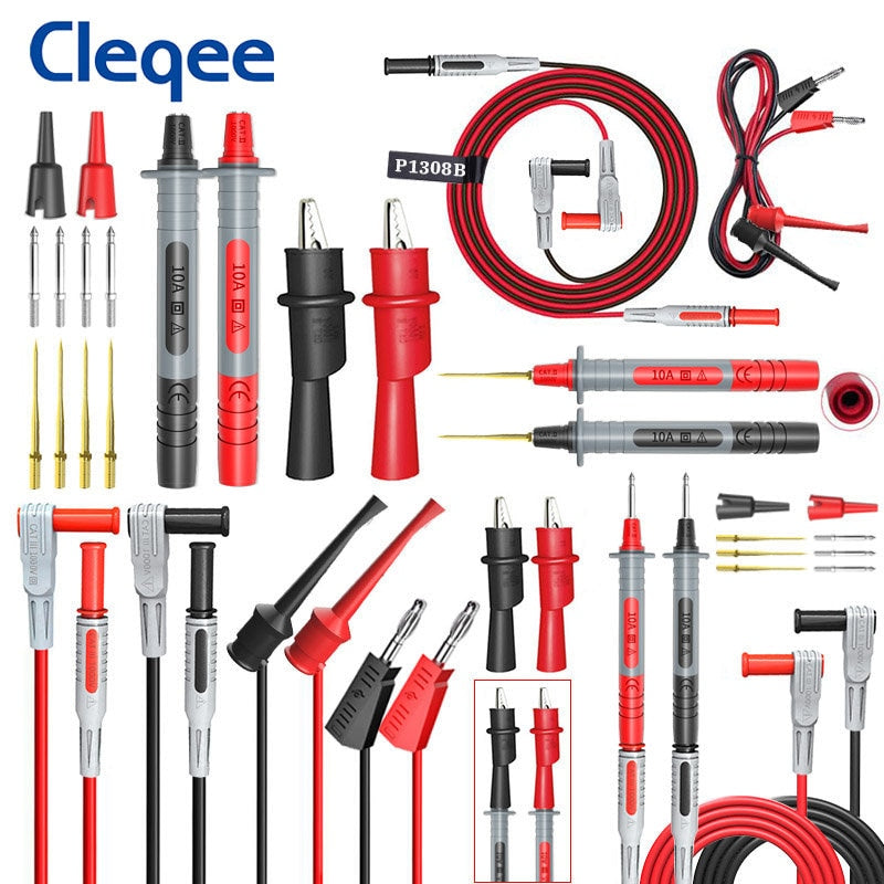 Cleqee P1308B 18PCS Test Lead Kit 4MM Banana Plug To Test Hook Cable Replaceable Multimeter Probe Test Wire Probe Alligator Clip