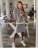 2022 neue Frauen Casual Zweiteiler Frauen Elegant Hoodie Sweatshirt Und Harajuku A-Linie Röcke Zweiteiler Fronttasche Anzug