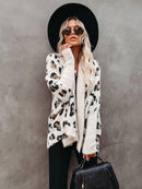 Fitshinling Fuzzy Leopard Long Cardigan Female Bohemian Slim Fledermausärmel Übergroße Pullover Cardiagns für Frauen Wintermantel