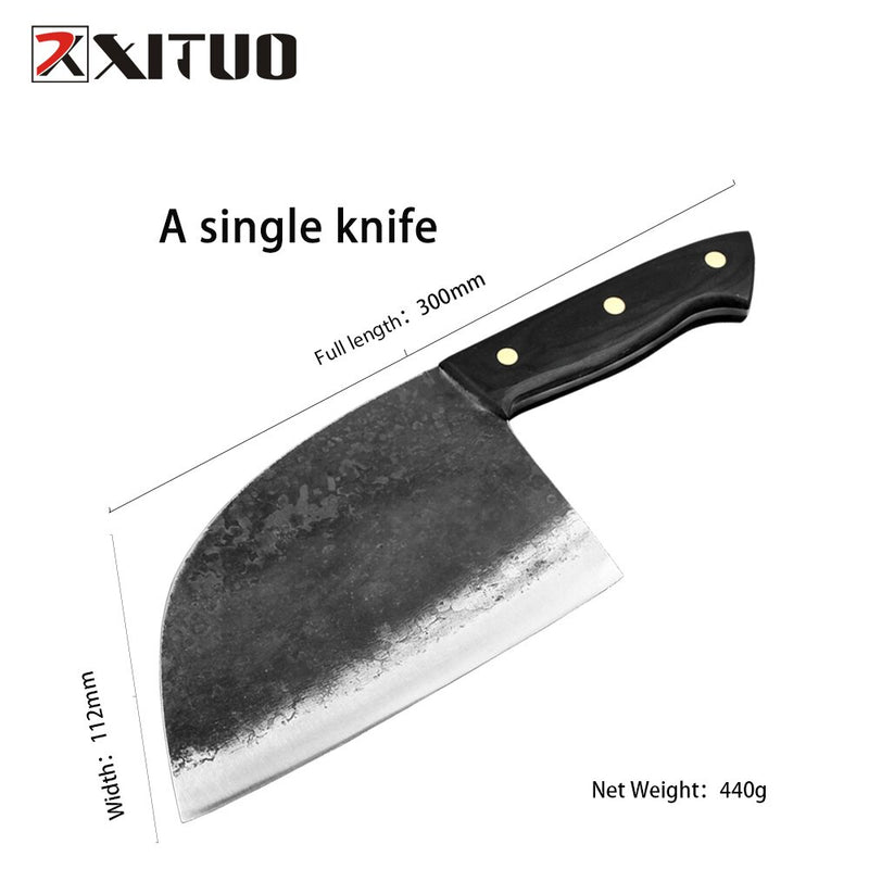 XITUO Superior Professional Handmade Forged Carbon Steel Chef Kitchen Slicing Chopping Kitchen Knife Traditional Cooking Tools