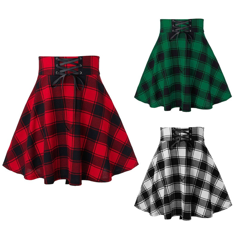 Schwarzer karierter Damen Gothic Rock Damen Plissee Plaid Röcke Frühling Herbst Mädchen Hip Hop Damen Punk Goth Minirock Clubwear