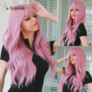 La Sylphide Halloween Cosplay Lolita Perücke Lange Naturwelle Lila Kunsthaar Perücken mit Pony für Frau Hitzebeständige Faser