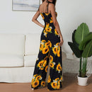New Sunflower Printed Strap Jumpsuit Women High Waist Strampler Boho Yellow Spaghetti Strap Wide Leg Pants Summer Jumpsuits Ladies