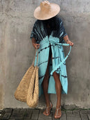 2022 Bikini-Vertuschungen Schwarz Retro Striped Self Belted Damen Sommerkleidung Kimono Kleid Beach Wear Badeanzug Cover Up Q1225