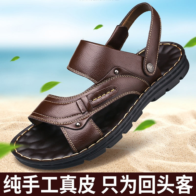 Men&#39;s Summer New Leather Sandals Men&#39;s Casual Beach Shoes Non-slip Slippers Two Sandals Men Sandals Leather  Men Sandal   Shoes