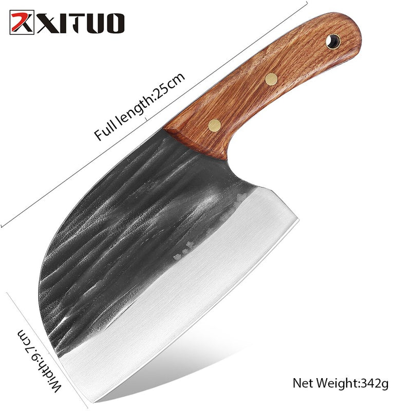 XITUO Superior Professional Handmade Forged Carbon Steel Chef Kitchen Slicing Chopping Kitchen Knife Traditional Cooking Tools