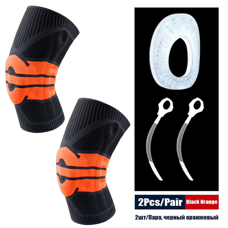 Sports Compression Knee Support Brace Patella Protector Knitted Silicone Spring Leg Pads for Cycling Running Basketball Football