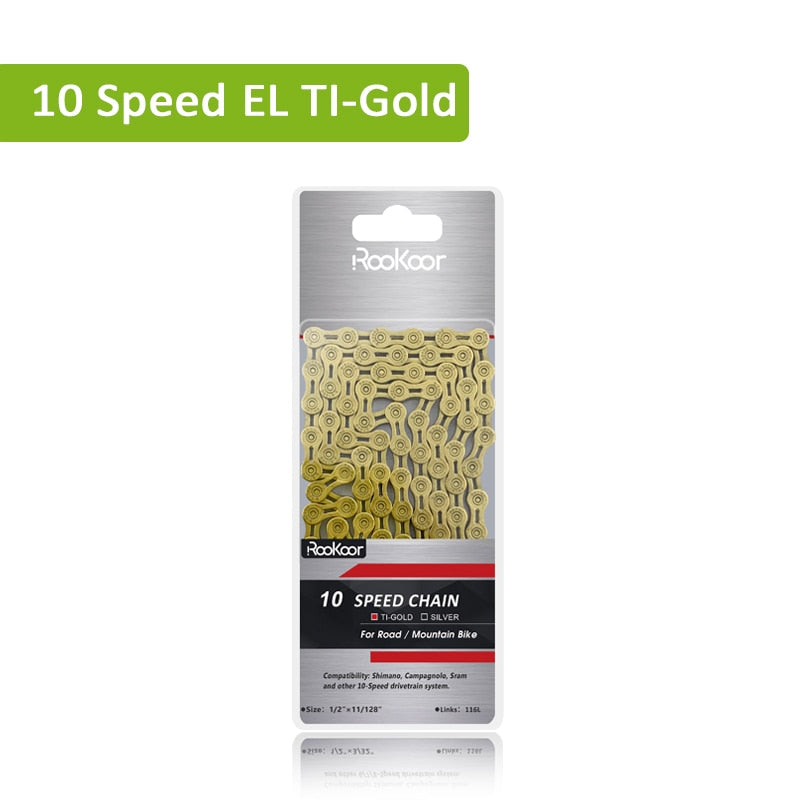 Rookoor 6 7 8 9 10 11 Speed Bicycle Chain Titanium Plated Gold TI-Gold Silver Road Mountain Bike MTB EL Hollow Chains 116 Links