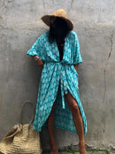 2022 Bikini-Vertuschungen Schwarz Retro Striped Self Belted Damen Sommerkleidung Kimono Kleid Beach Wear Badeanzug Cover Up Q1225