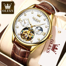 OLEVS, relojes mecánicos clásicos para hombre, reloj automático Tourbillon, reloj de pulsera militar resistente al agua de cuero genuino