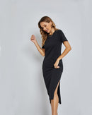 Maxikleid T-Shirt Damen Sommerkleid Casual Party Bodycon Sexy Elegant Schwarz Hochgeschlitzt Vintage Baumwolle Sonne Lange Kleider