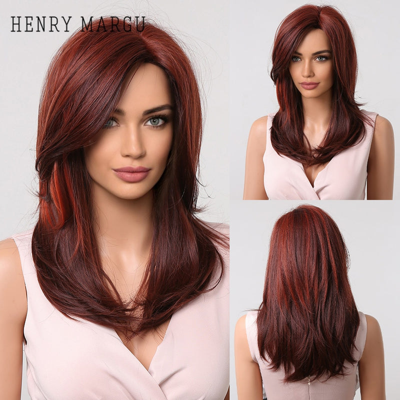 HENRY MARGU Long Straight Black Synthetic Wigs With Bangs Natural Fake Hairs for Women Afro Heat Resistant Cosplay Daily Wigs