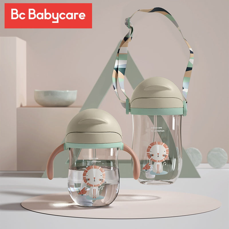 BC Babycare Baby Sippy Cup Kids Learning 360° Drinking Water Baby Bottle Leakproof V-Straw Anti-choked Handle/Shoulder Strap Cup